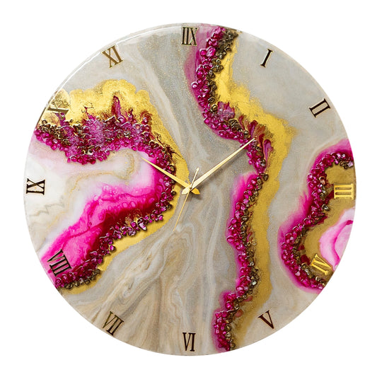 Pink Curves Marble Finish Clock Regular Size 17.5 Inches