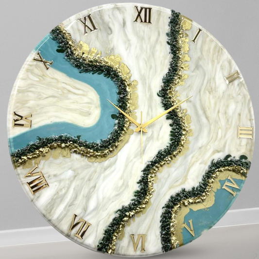 Curvy Green Shiny Marble Finish wall Clock 27 Inches