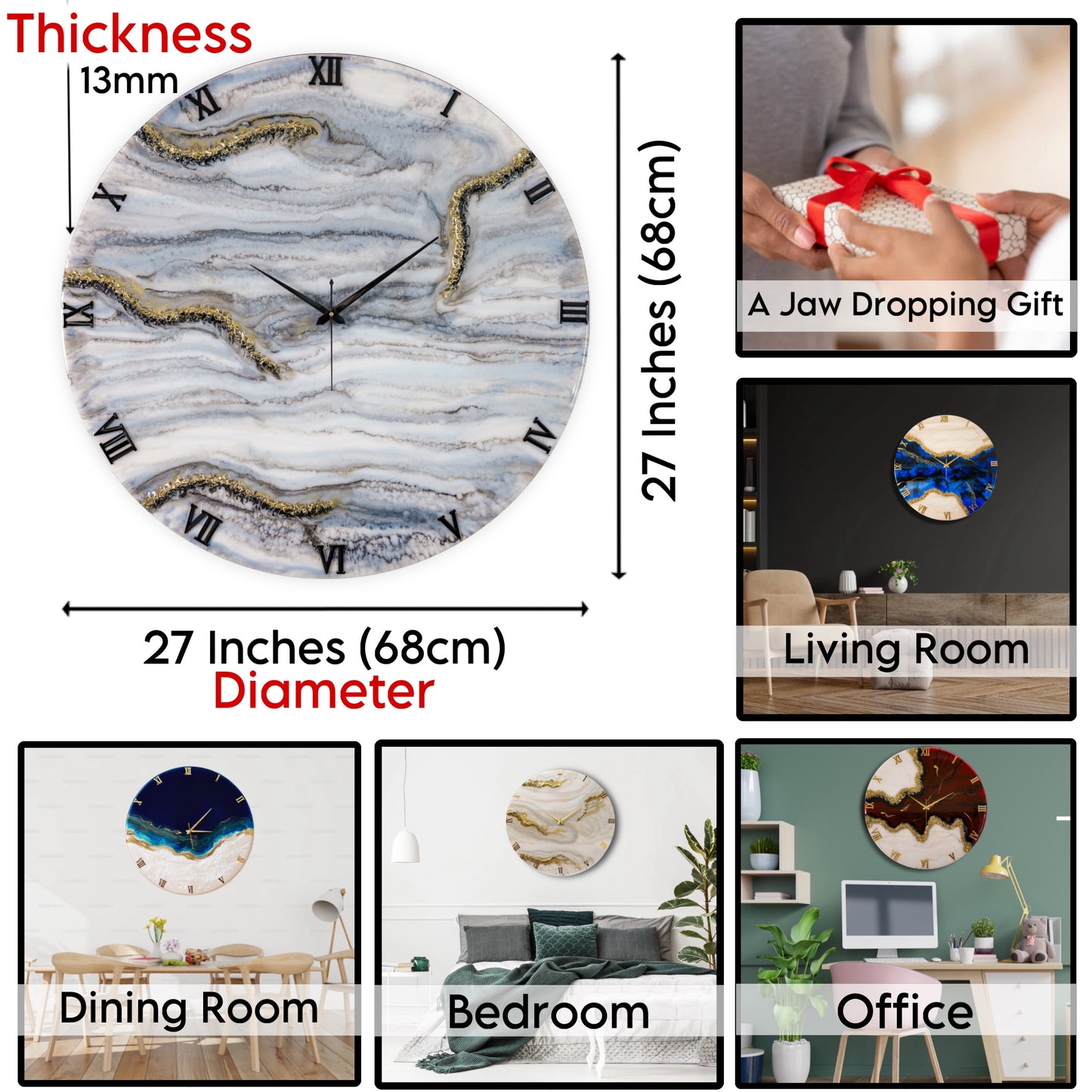 Black & White Desert Silent Wall Clock 27 Inches