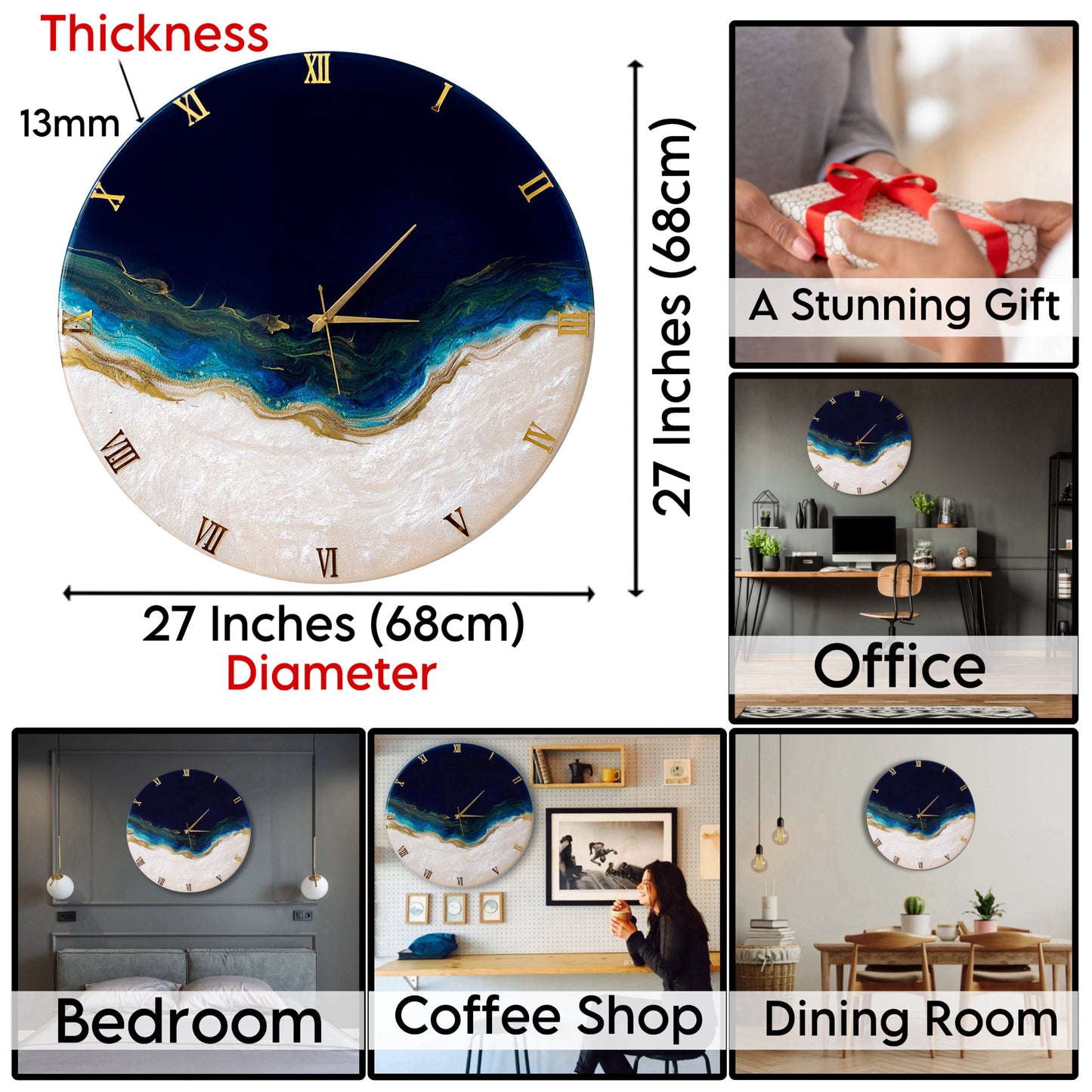 Silent Thunder Wall Clock Royal Blue 27 Inches