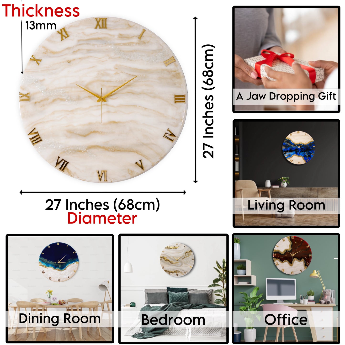 Golden Large Silent Wall Clock 27 Inches