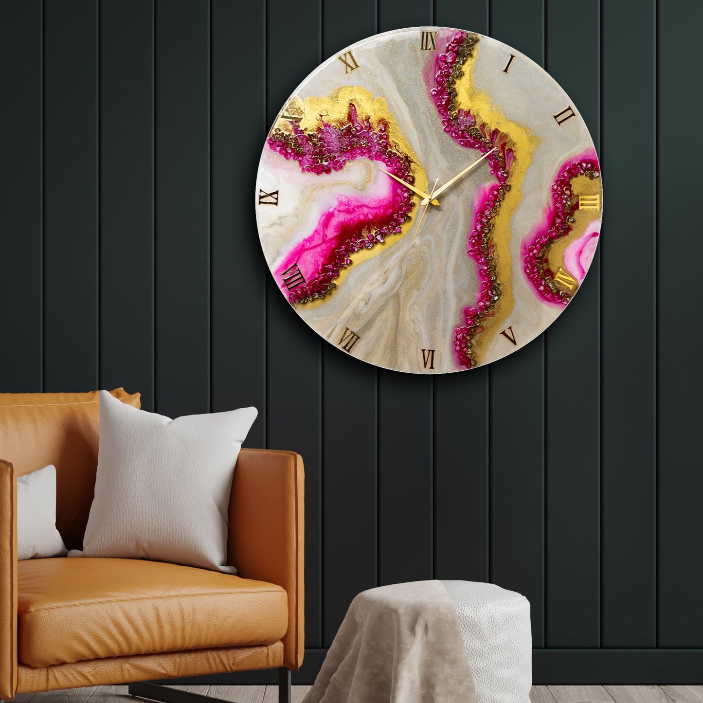 Pink Curves Marble Finish Wall Clock 27 Inches