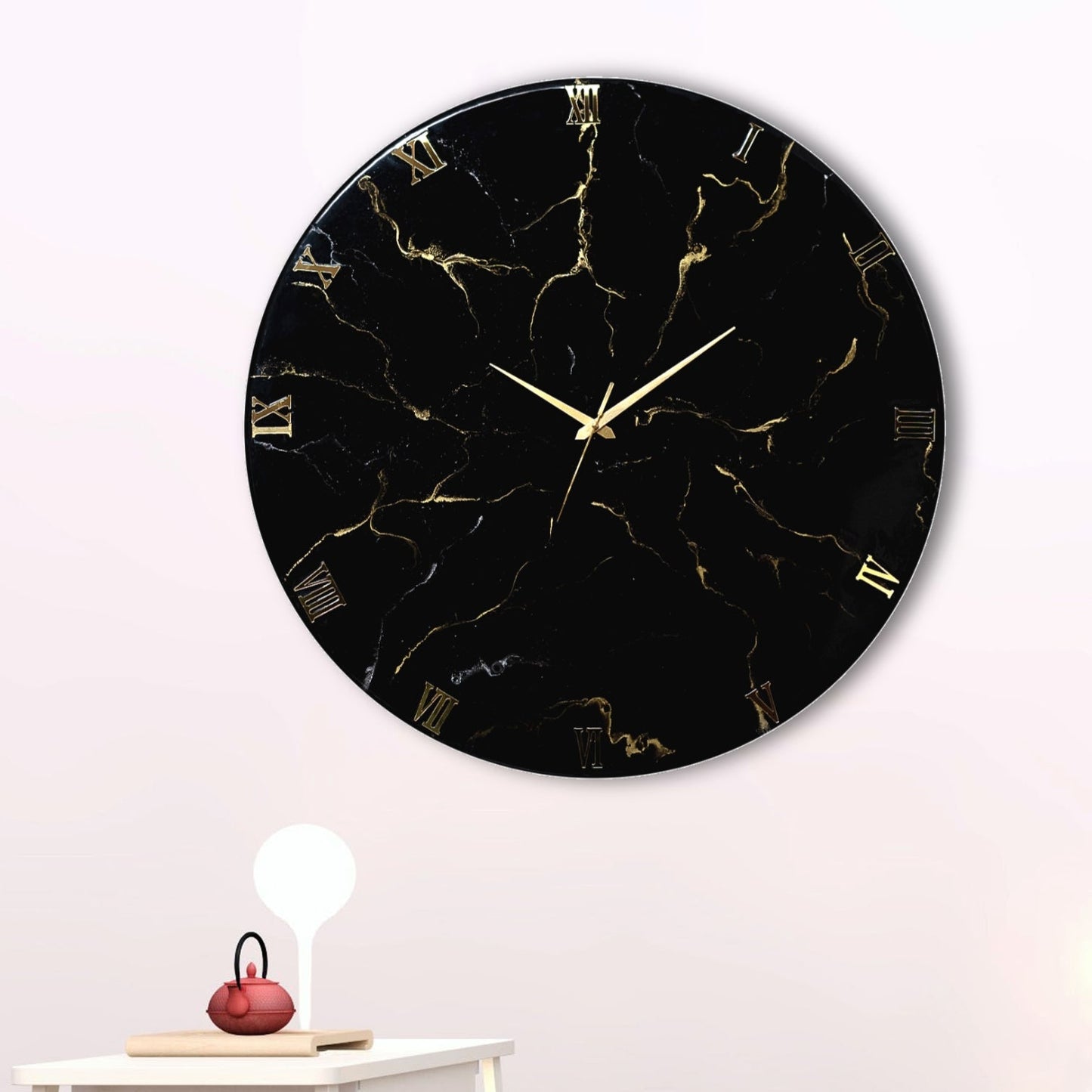 Black Marble Finish Silent Wall Clock 27 Inches