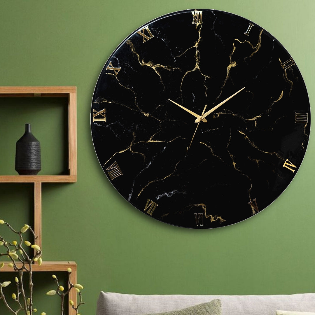 Black Marble Finish Silent Wall Clock 27 Inches