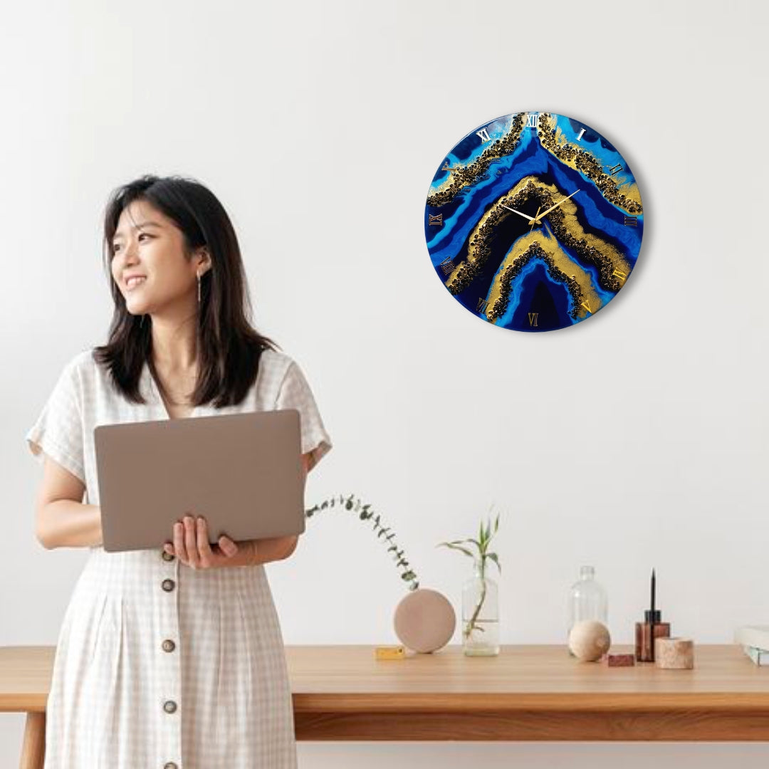 Blue Geode Clock Regular Size 17.5 Inches