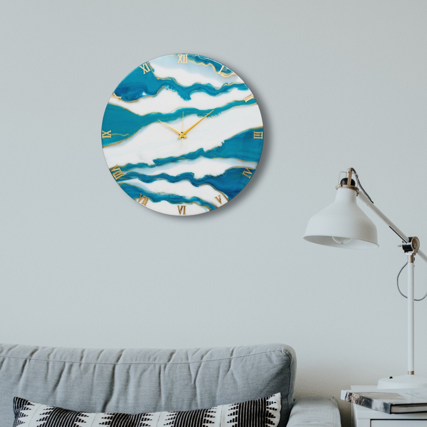 Blue Falls Handmade Resin Silent Wall Clock 27 Inches