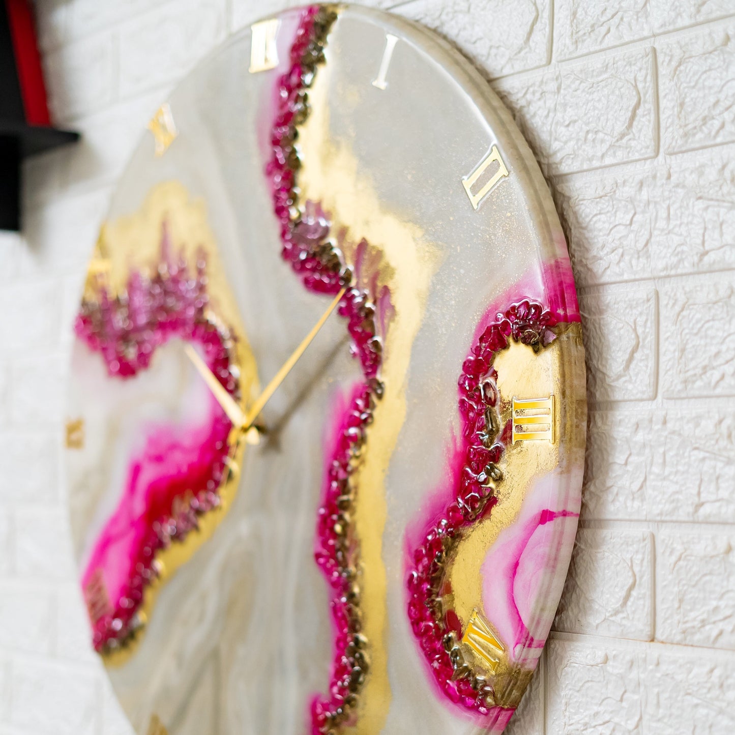 Pink Curves Marble Finish Wall Clock 27 Inches