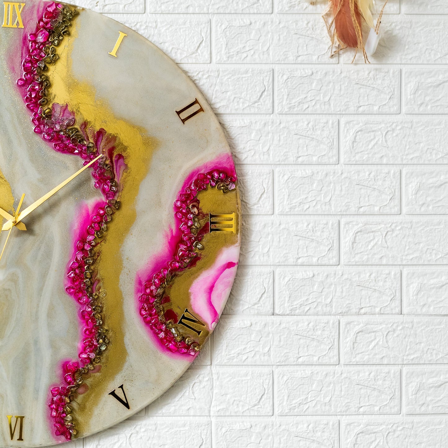 Pink Curves Marble Finish Wall Clock 27 Inches
