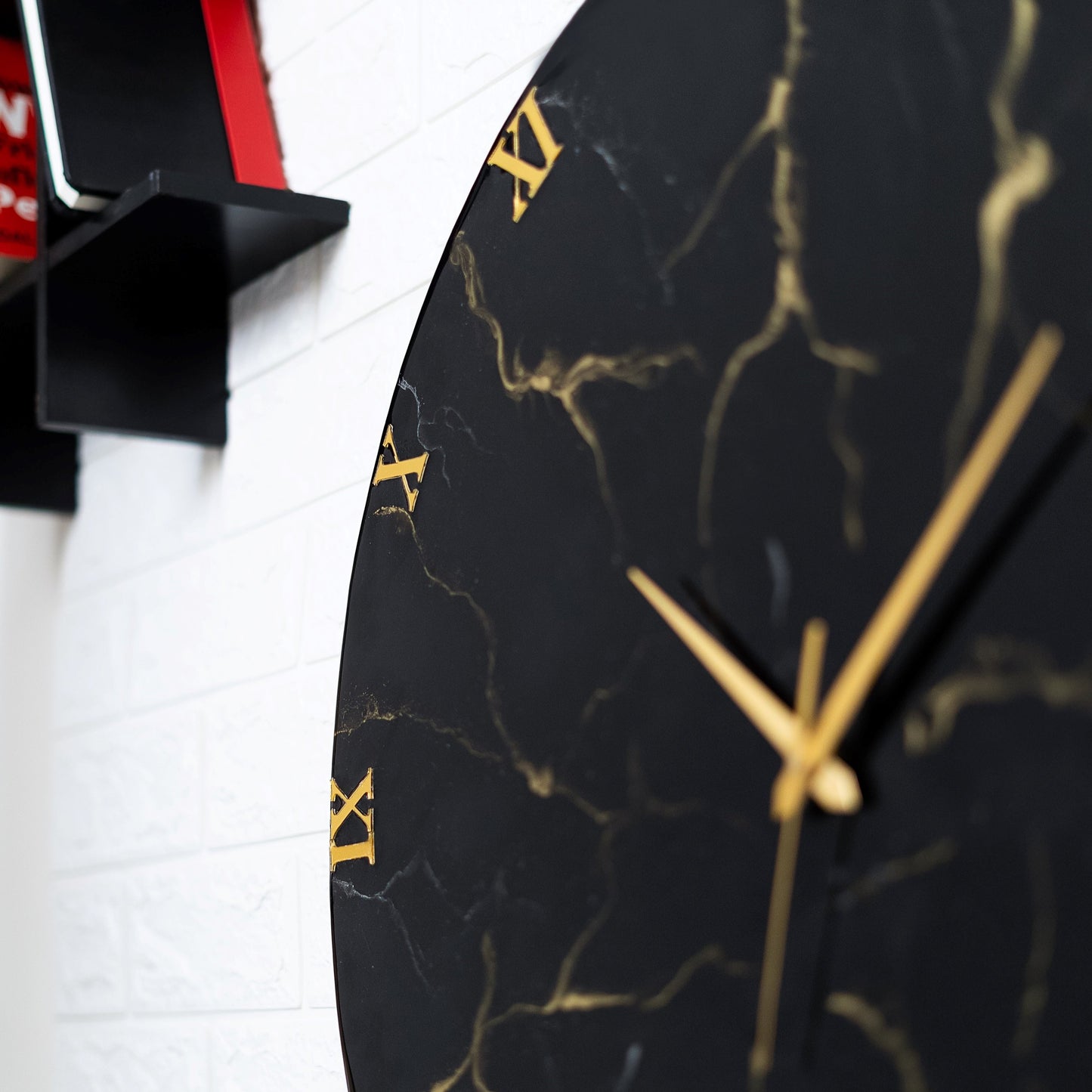 Black Marble Finish Silent Wall Clock 27 Inches