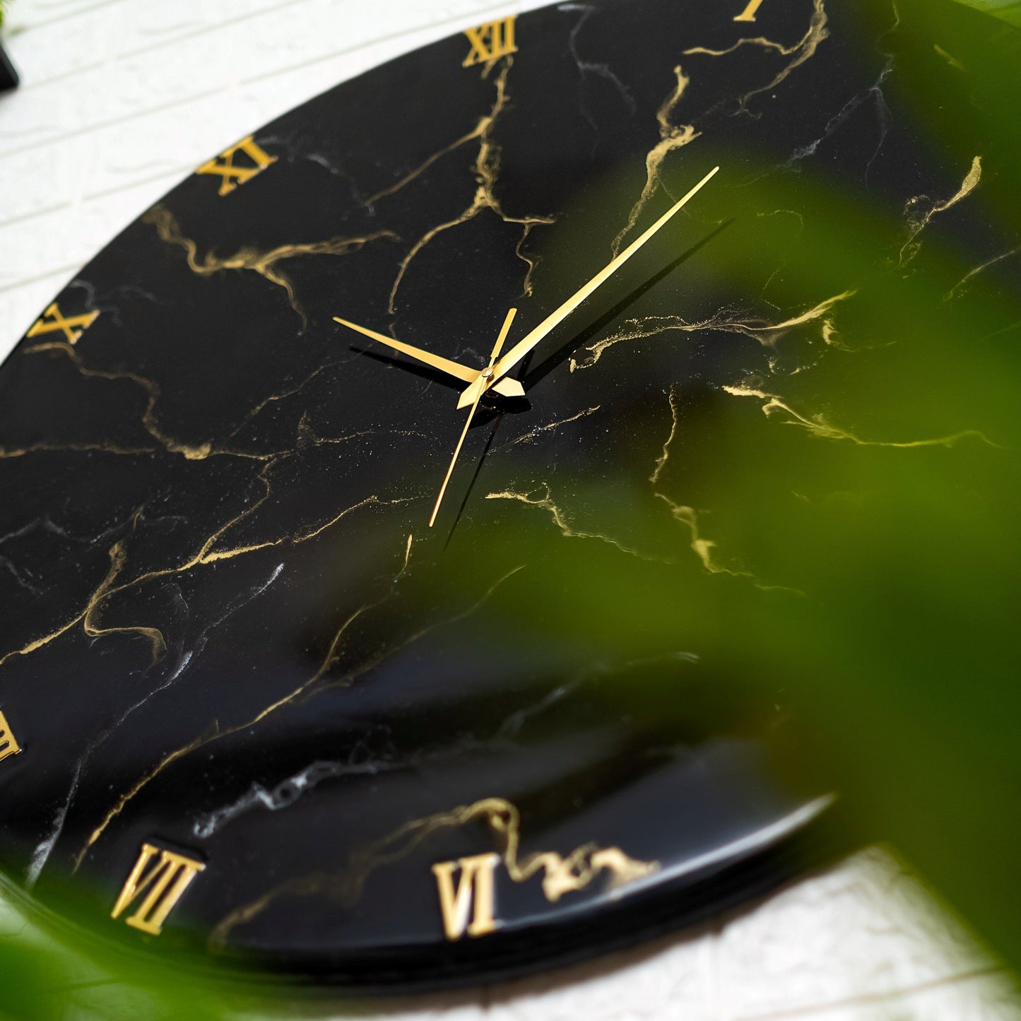Black Marble Finish Silent Wall Clock 27 Inches