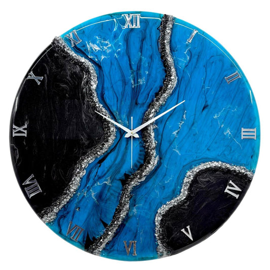Black Blue Geode Silent Clock 27 inches