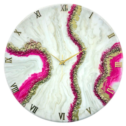 Pink Curves Marble Finish Clock Regular Size 17.5 Inches