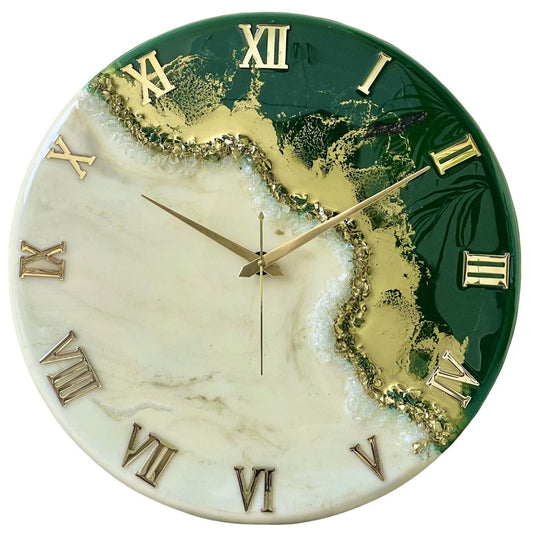 Green Fire Resin Clock 17.5 Inches