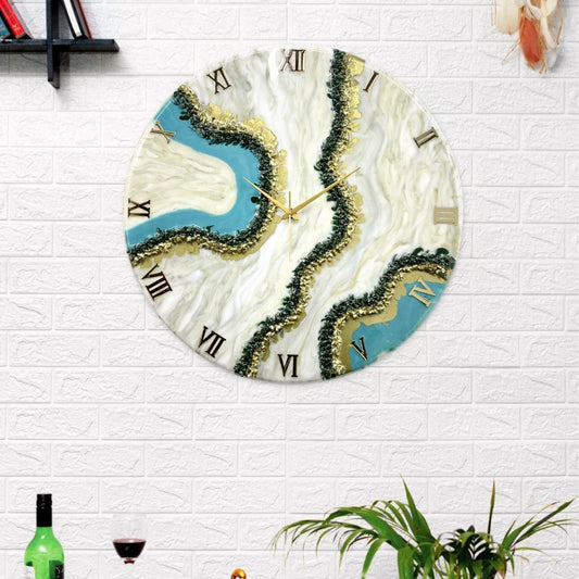 Curvy Green Shiny Marble Finish wall Clock 27 Inches