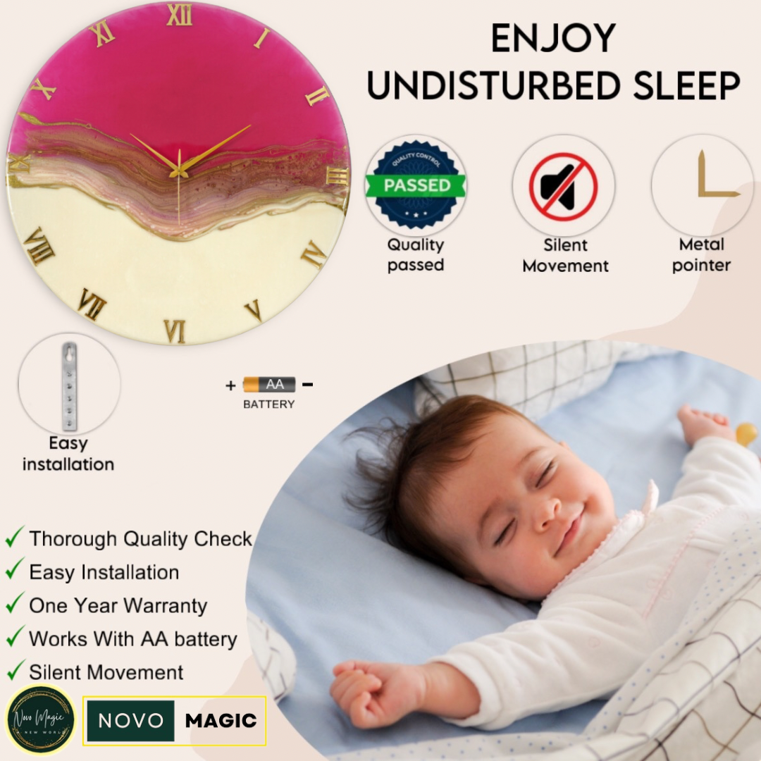 Pretty Pink Silent Wall Clock 27 Inches
