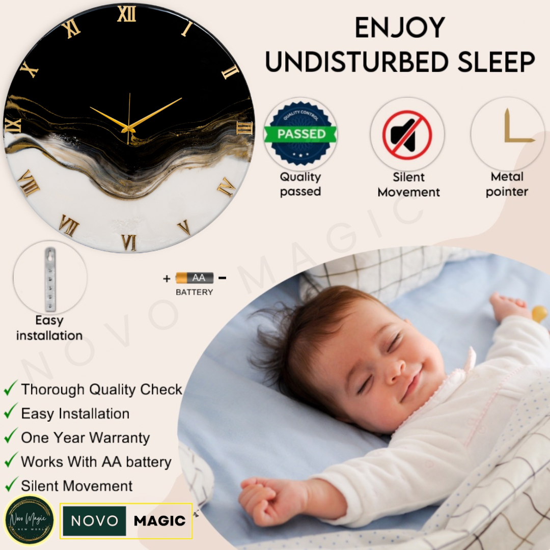 Silent Thunder Wall Clock BLACK WHITE 27 Inches