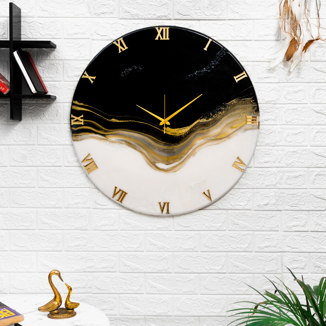 Silent Thunder Wall Clock BLACK WHITE 27 Inches