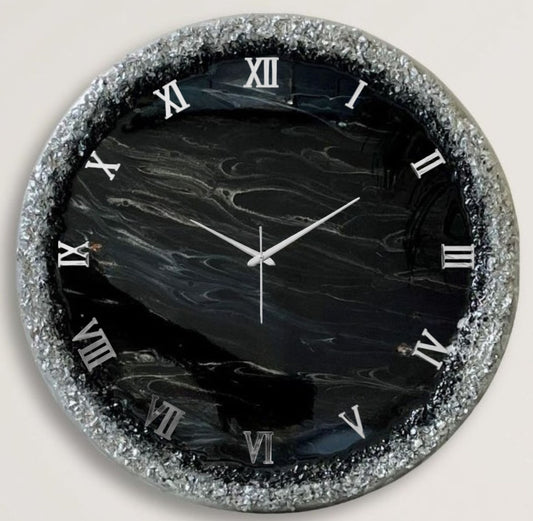 Black Silver Ring Silent Clock 27 Inches
