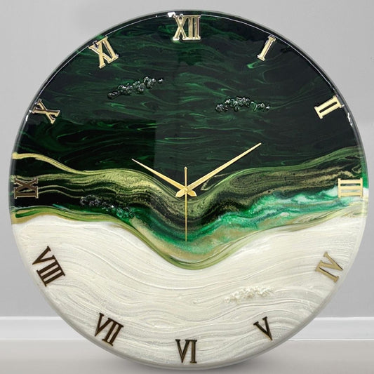 Royal Green Resin Clock 17.5 Inches