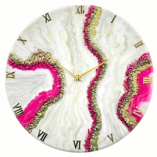 Pink Curves Marble Finish Wall Clock 27 Inches