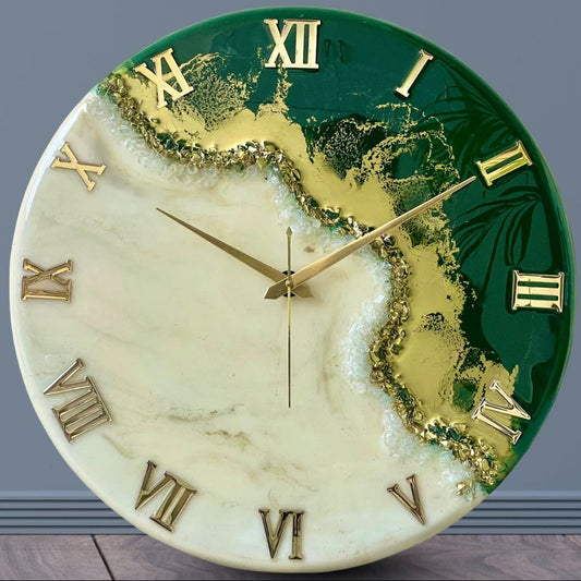 Green Fire Resin Clock 17.5 Inches