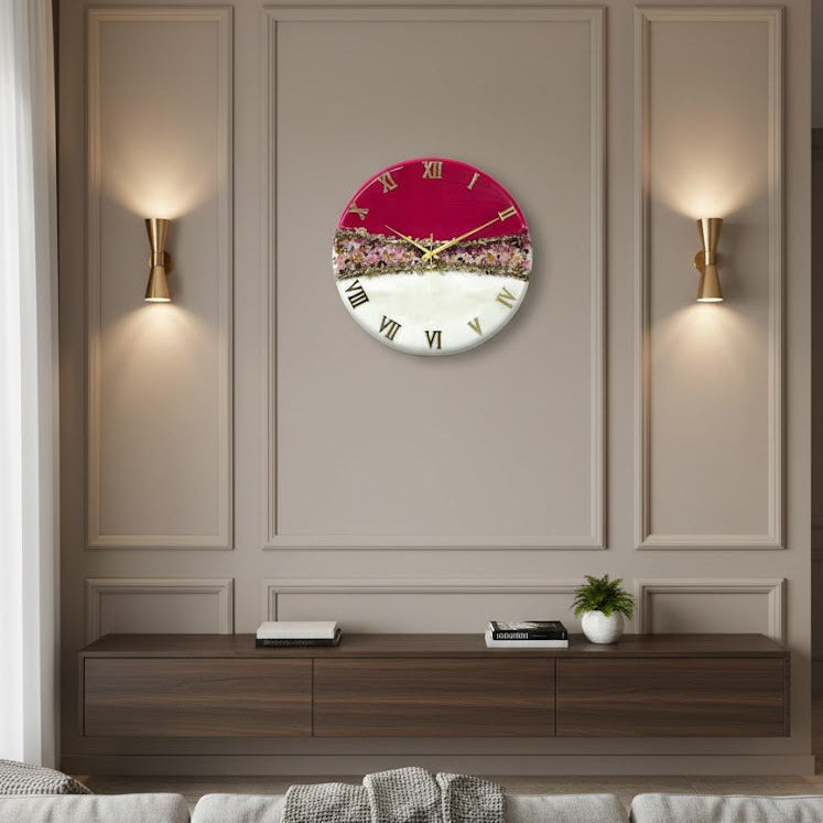 Pink Crown Medium Size Silent Clock 17.5 Inches