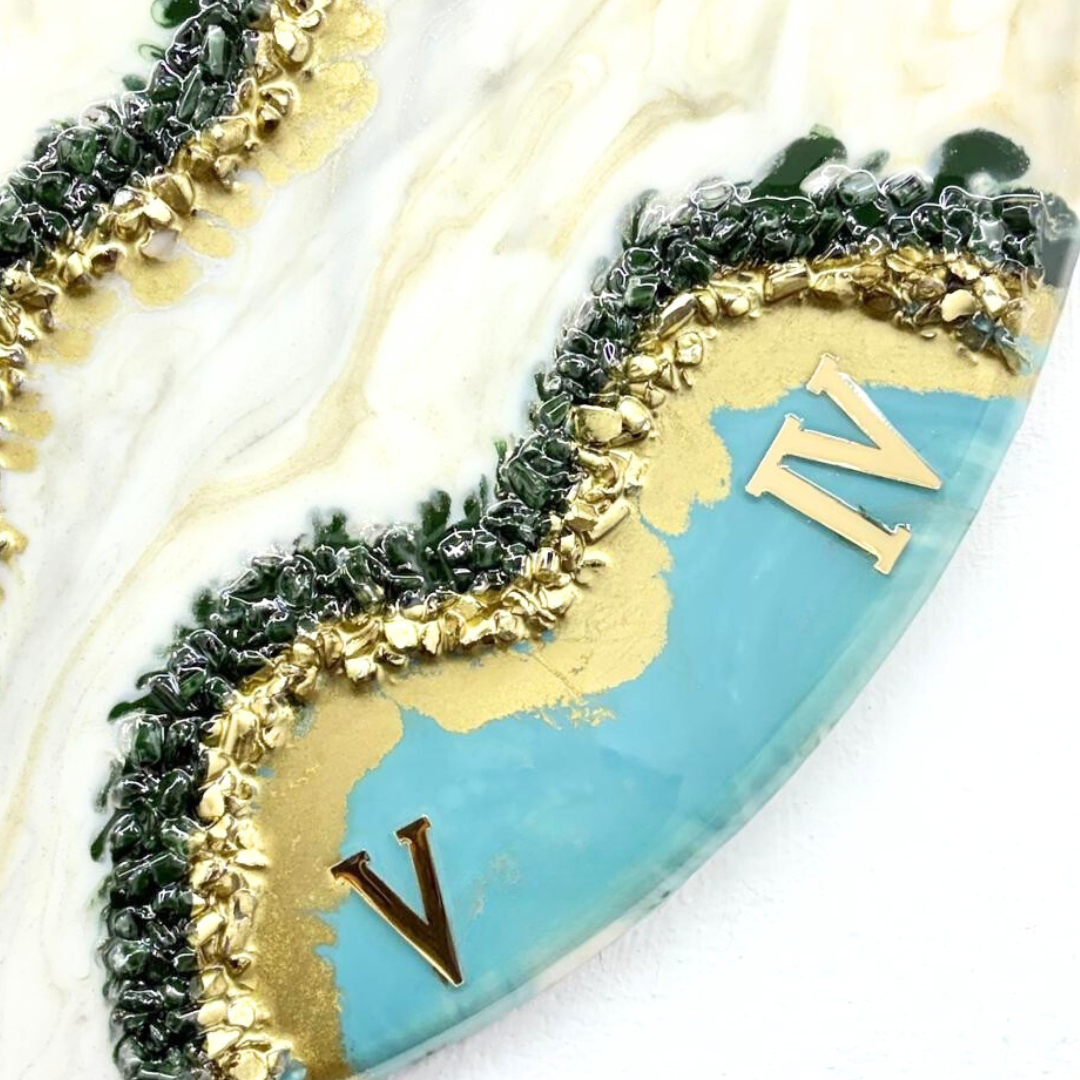 Curvy Green Shiny Marble Finish wall Clock 27 Inches