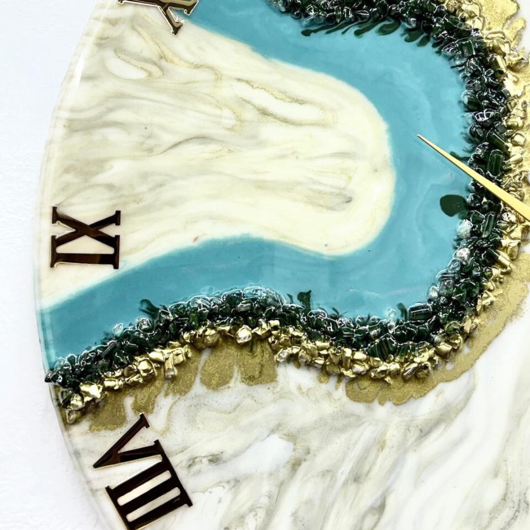 Curvy Green Shiny Marble Finish wall Clock 27 Inches