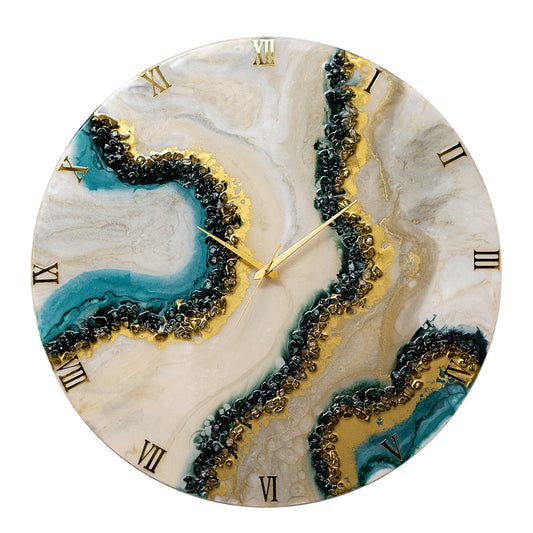 Curvy Green Shiny Marble Finish Clock Regular Size 17.5 Inches