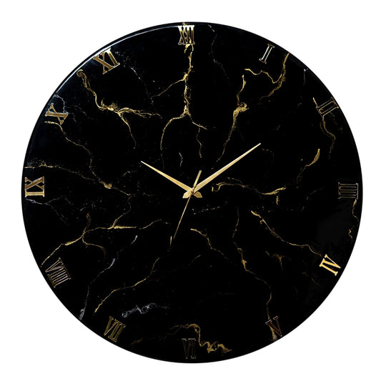 Black Marble Finish Clock Regular Size 17.5 Inches