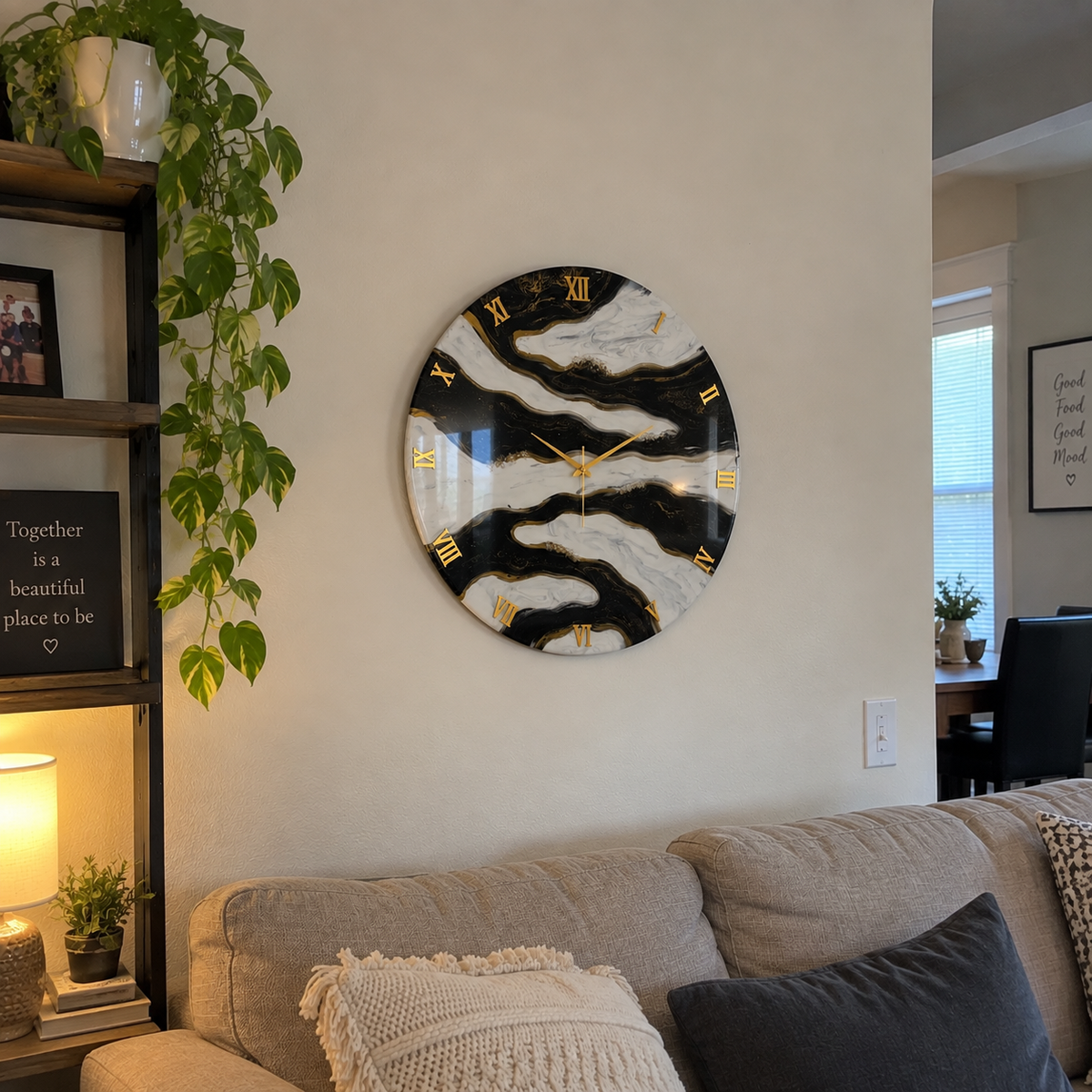 Black Falls Silent Wall Clock  27 Inches