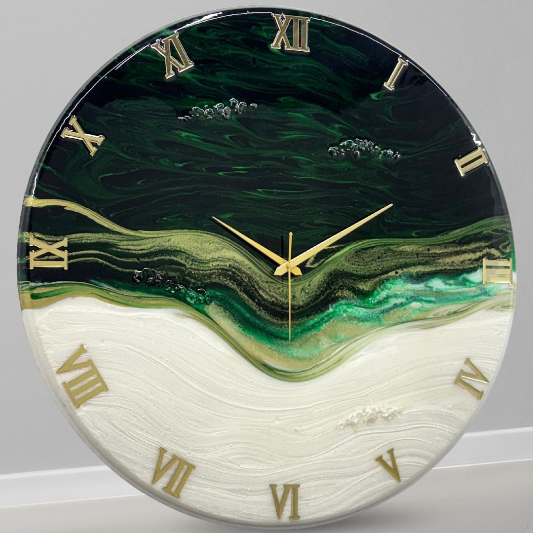 Royal Green Resin Clock 17.5 Inches