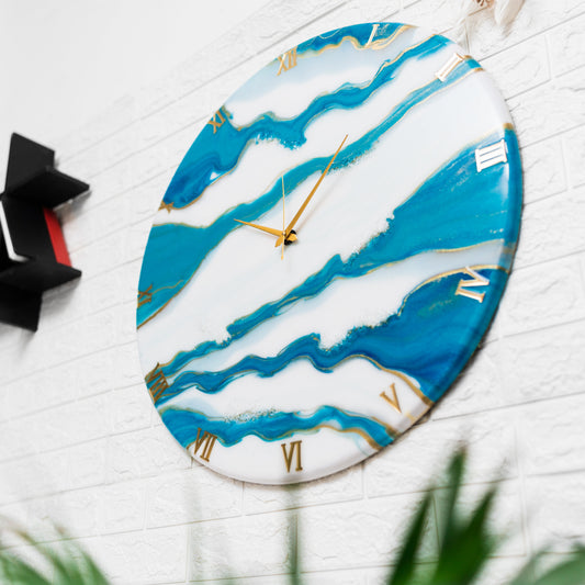 Blue Falls Handmade Resin Silent Wall Clock 27 Inches