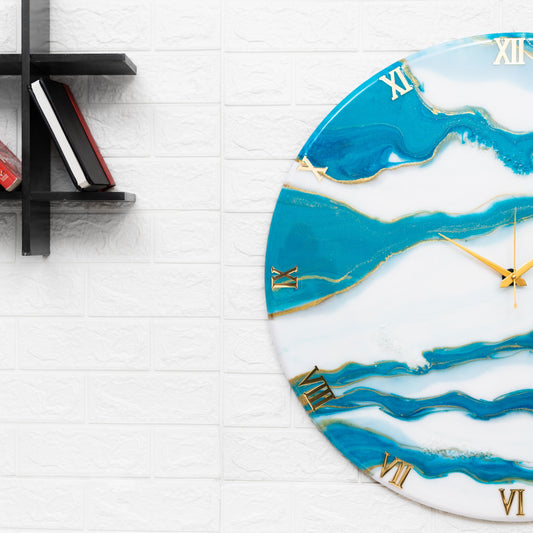 Blue Falls Handmade Resin Clock 17.5 Inches