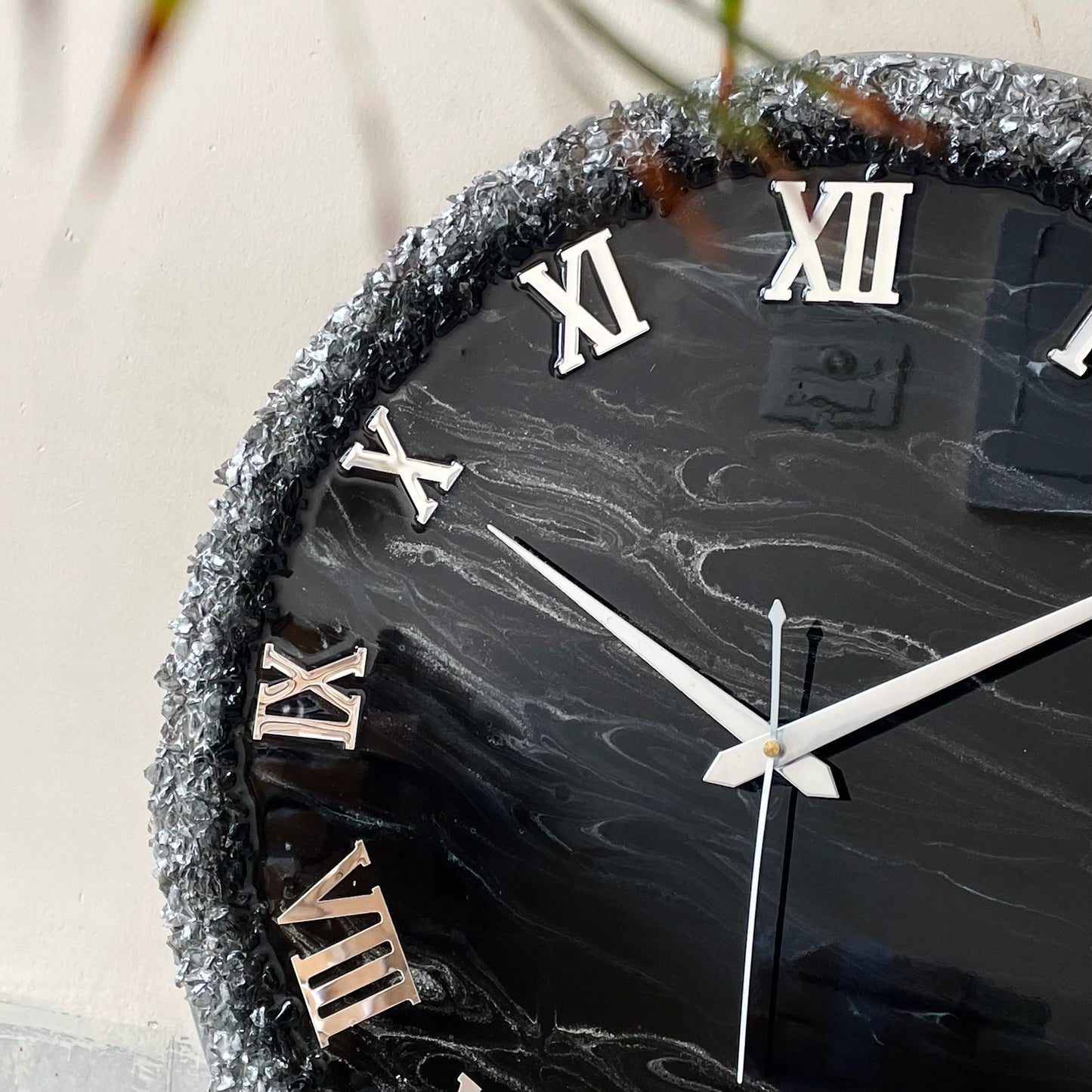 Black Silver Ring Silent Clock 27 Inches