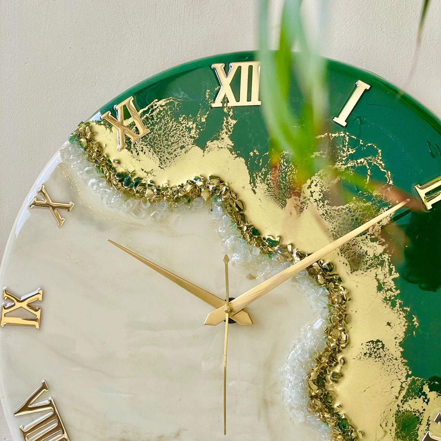 Green Fire Resin Clock 17.5 Inches