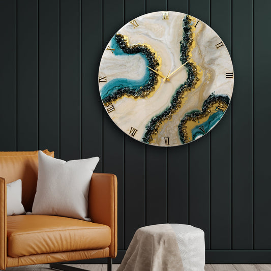 Curvy Green Shiny Marble Finish wall Clock 27 Inches