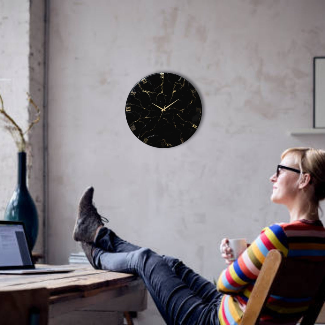 Black Marble Finish Clock Regular Size 17.5 Inches