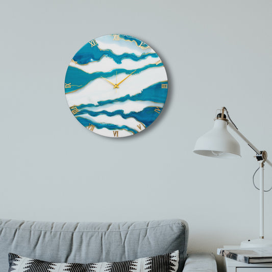 Blue Falls Handmade Resin Silent Wall Clock 27 Inches