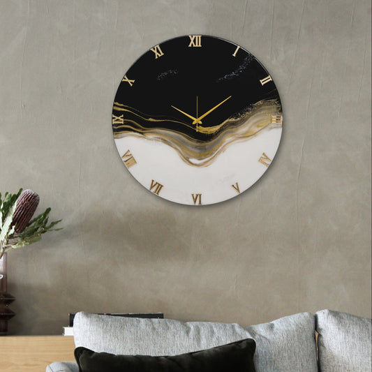Silent Thunder Wall Clock BLACK WHITE 27 Inches