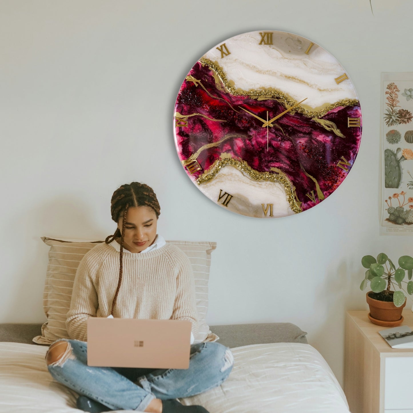 Wine Geode Large Silent Resin Clock