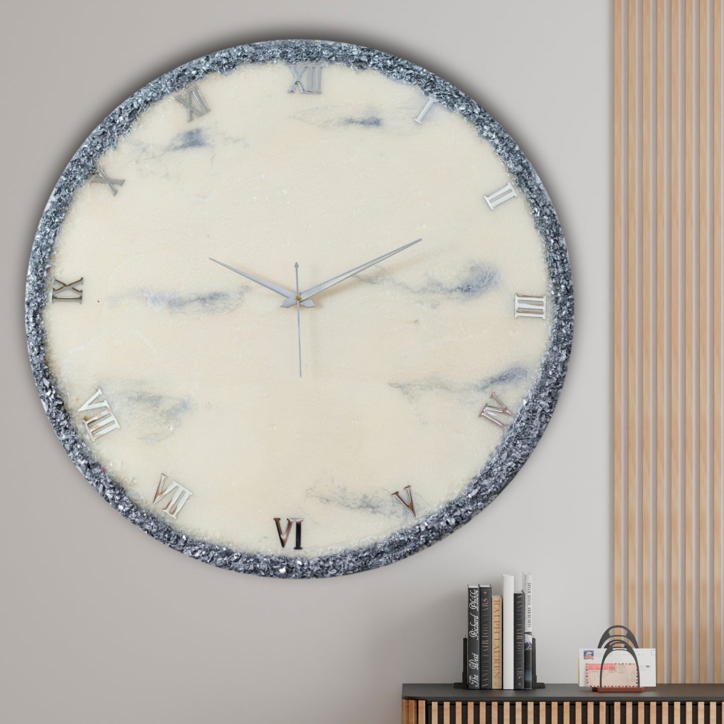 Silver Ring Large Silent Wall Clock 27 Inches