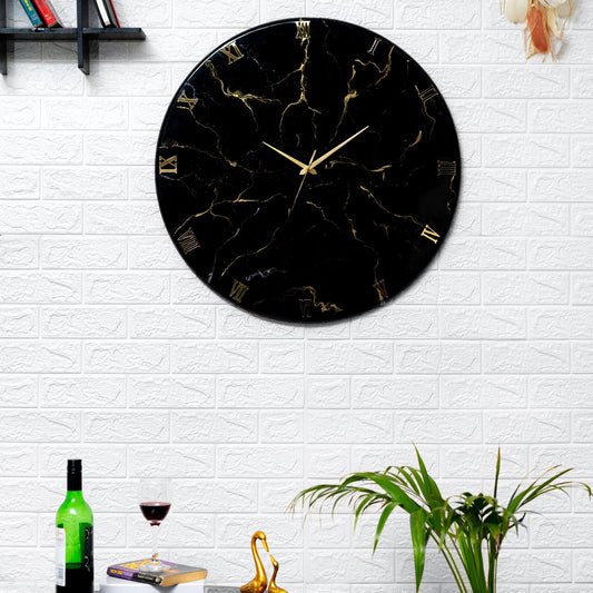 Black Marble Finish Silent Wall Clock 27 Inches