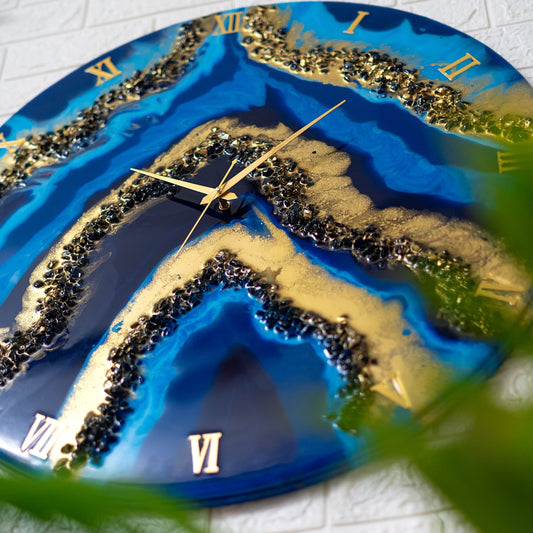 Blue Geode Clock Regular Size  17.5 Inches
