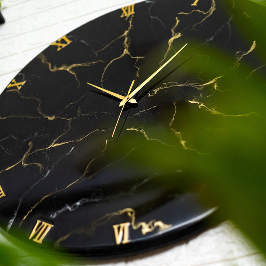 Black Marble Finish Silent Wall Clock 27 Inches