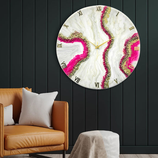 Pink Curves Marble Finish Wall Clock 27 Inches