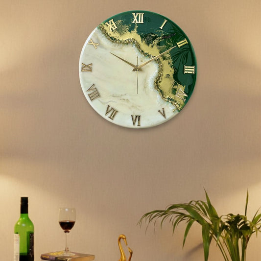 Green Fire Resin Clock 17.5 Inches
