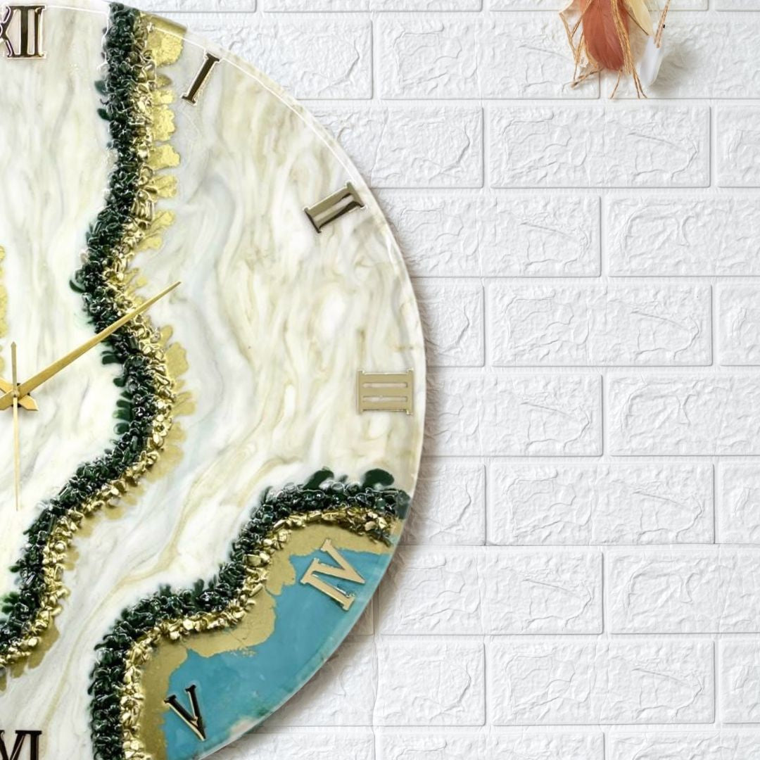Curvy Green Shiny Marble Finish wall Clock 27 Inches