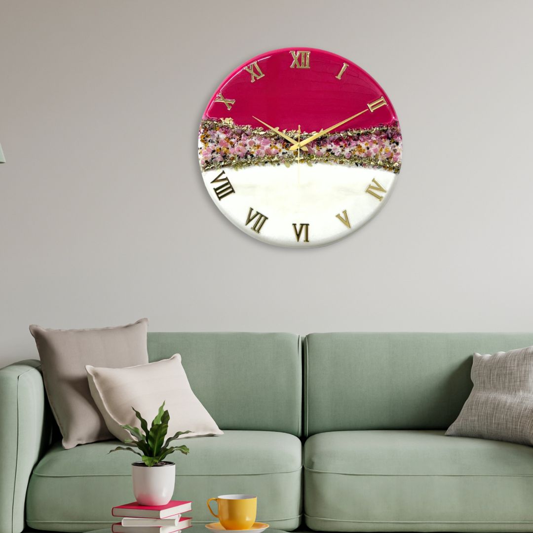 Pink Crown Medium Size Silent Clock 17.5 Inches