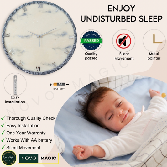 Silver Ring Large Silent Wall Clock